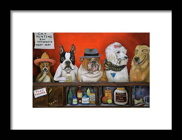 Dogs Framed Print featuring the painting Club K9 by Leah Saulnier The Painting Maniac