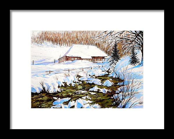 Golf Course In Alberta Framed Print featuring the painting Clubhouse in Winter by Sher Nasser Artist