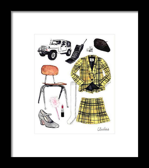 Clueless Movie Framed Print featuring the painting Clueless Movie Collage 90's Fashion by Laura Row