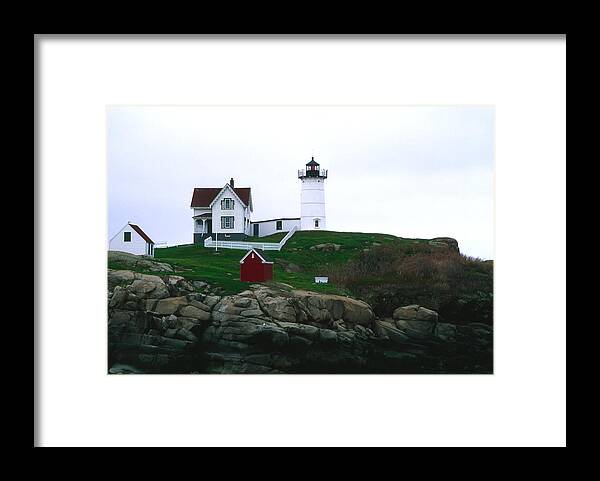 Landscape Lighthouse Nautical New England Nubble Light Cape Neddick Framed Print featuring the photograph Cnrf0502 by Henry Butz