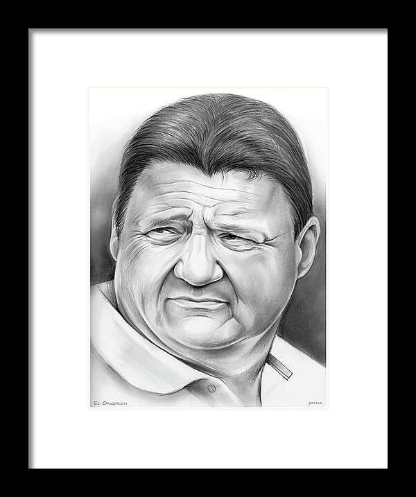 Lsu Framed Print featuring the drawing Coach Orgeron by Greg Joens