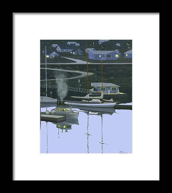 Coastal Morning Fishing Boat Calm Sea Morning Dawn Ocean Trawler Troller Framed Print featuring the painting Coastal morning by Gary Giacomelli