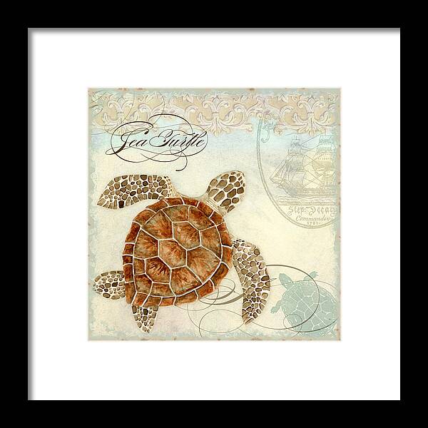 Watercolor Framed Print featuring the painting Coastal Waterways - Green Sea Turtle 2 by Audrey Jeanne Roberts