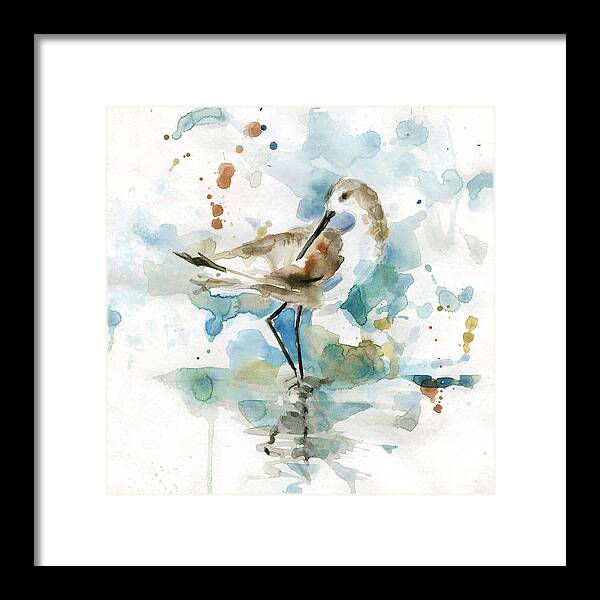Beach Coastal Bird Sandpiper Teal Brown Waterclor Framed Print featuring the painting Coatal Sandpiper 2 by Carol Robinson