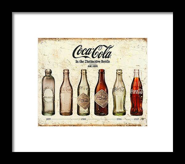 Coca-cola Framed Print featuring the painting Coca-Cola Bottle Evolution Vintage Sign by Tony Rubino