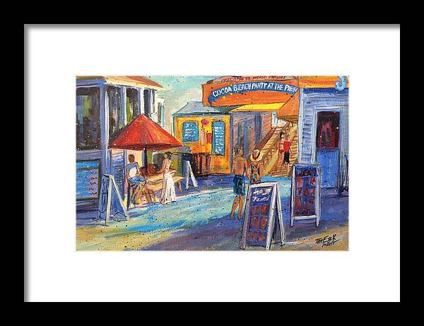 Orange Framed Print featuring the painting Cocoa Beach Pier by Gretchen Ten Eyck Hunt