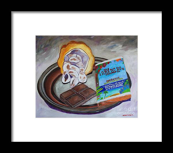 Cocoa Pod Framed Print featuring the painting Cocoa Pod to Chocolate Bar by Laura Forde