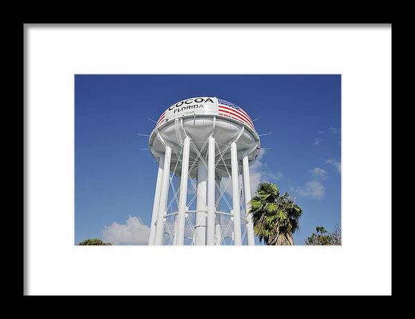 Water Tower Framed Print featuring the photograph Cocoa Water Tower with American Flag by Bradford Martin