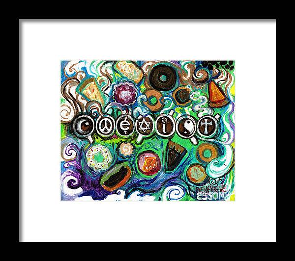 Coexist Framed Print featuring the painting Coexisting With Coffee and Donuts by Genevieve Esson