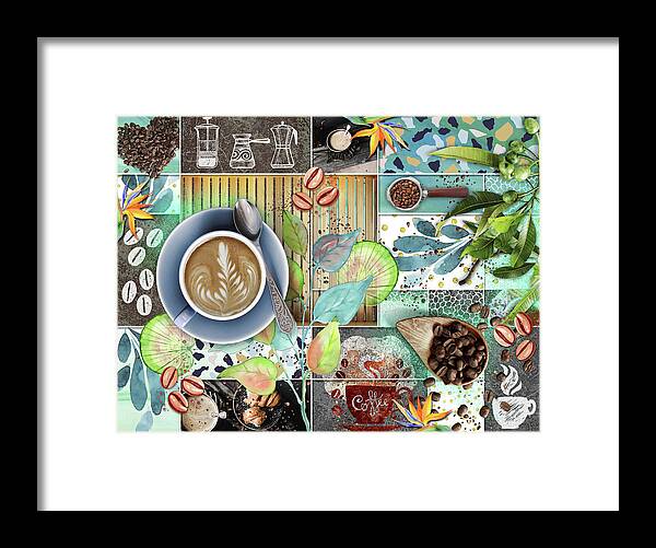 Coffee Framed Print featuring the digital art Coffee Shop Collage by Linda Carruth