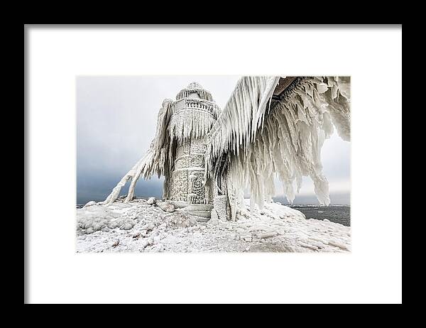 St. Joseph Lighthouse Framed Print featuring the photograph Cold as Ice by Joe Holley