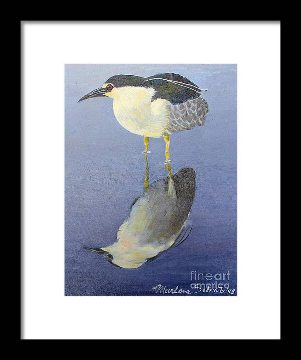 Heron Framed Print featuring the painting Cold Feet by Marlene Schwartz Massey