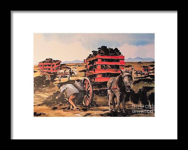Val Byrne Framed Print featuring the painting Collecting Turf by Val Byrne