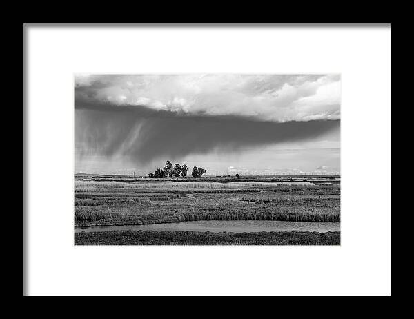 Landscape Framed Print featuring the photograph Colledia rainstorm B/W by Bruce Bottomley