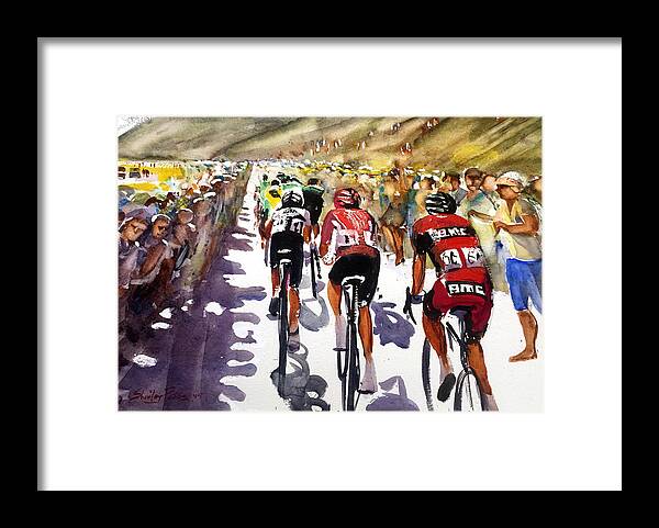 Le Tour De France Framed Print featuring the painting Color and Movement at Le Tour de France by Shirley Peters