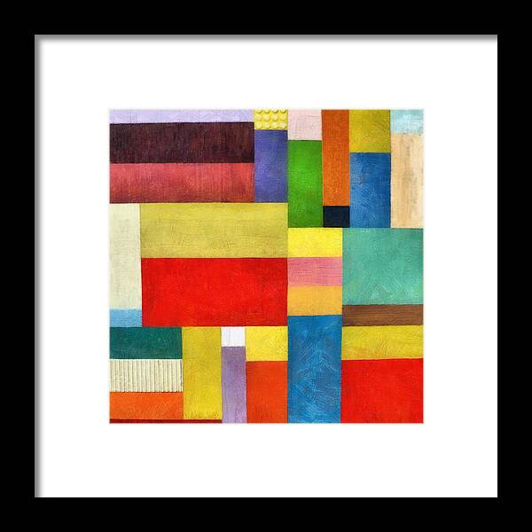 Textured Framed Print featuring the painting Color Panel Abstract with White Buttons by Michelle Calkins