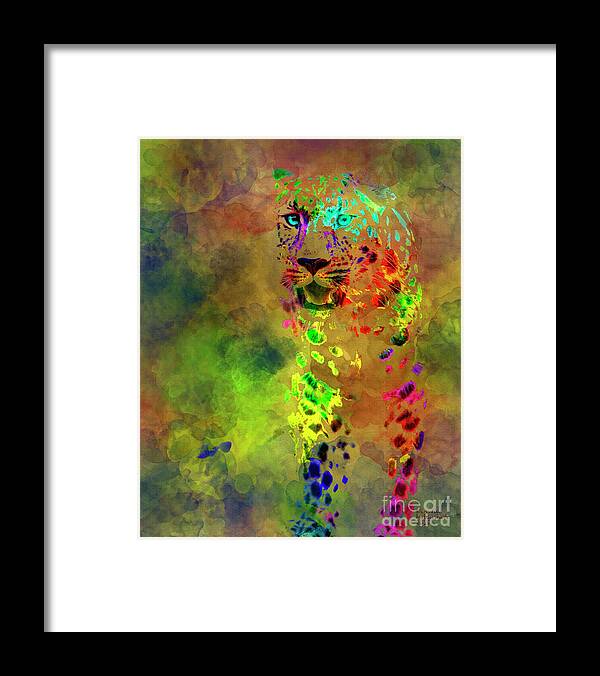 Colored Leopard Framed Print featuring the mixed media Colored Leopard by David Millenheft