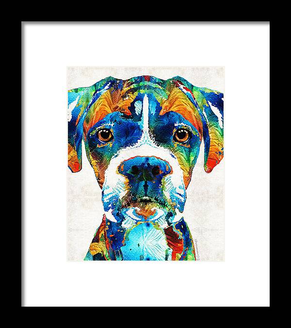 Boxer Framed Print featuring the painting Colorful Boxer Dog Art By Sharon Cummings by Sharon Cummings