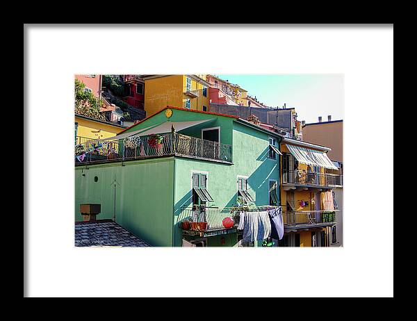 Manarola Framed Print featuring the photograph Colorful Buildings of Manarola, Italy by Aashish Vaidya