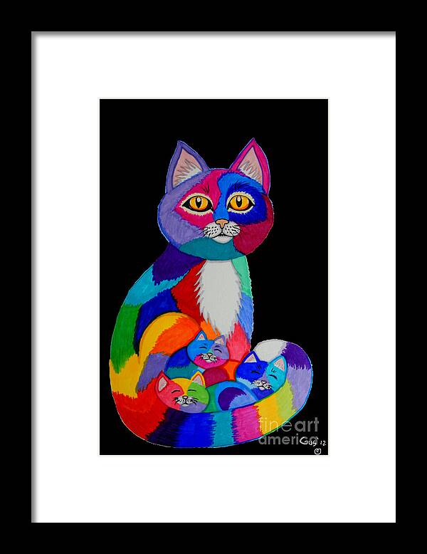 Cats Framed Print featuring the drawing Colorful Cats and Kittens by Nick Gustafson