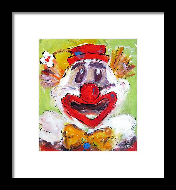 Exotic Clown Framed Print featuring the painting Colorful Clown by Mary Cahalan Lee - aka PIXI