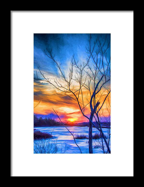 Sunset Framed Print featuring the digital art Colorful Cold Sunset by Beth Venner