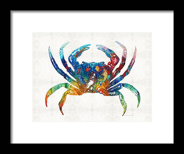 Crab Framed Print featuring the painting Colorful Crab Art by Sharon Cummings by Sharon Cummings