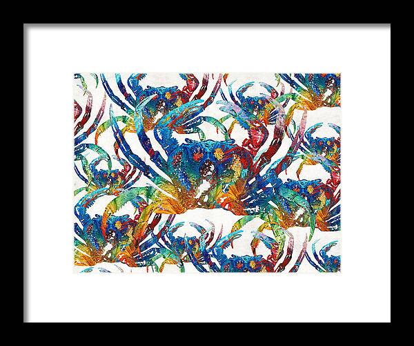 Crab Framed Print featuring the painting Colorful Crab Collage Art by Sharon Cummings by Sharon Cummings