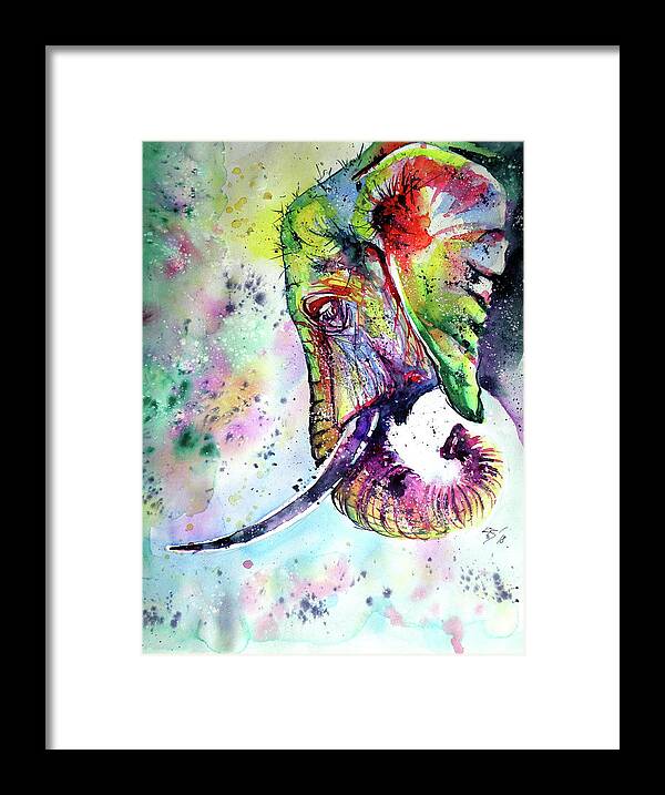 Animal Framed Print featuring the painting Colorful elephant dreaming by Kovacs Anna Brigitta