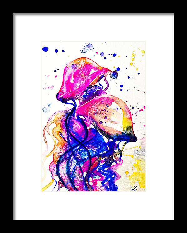 Jellyfish Framed Print featuring the painting Colorful Jellyfish by Zaira Dzhaubaeva