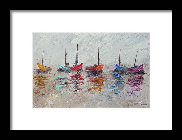 Keys Framed Print featuring the painting Colorful Modern Impressionistic Sailboat Painting 3 by Ken Figurski