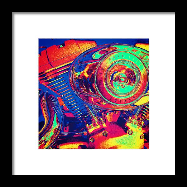 Motor Framed Print featuring the photograph Colorful Motorcycle Engine by Phil Perkins