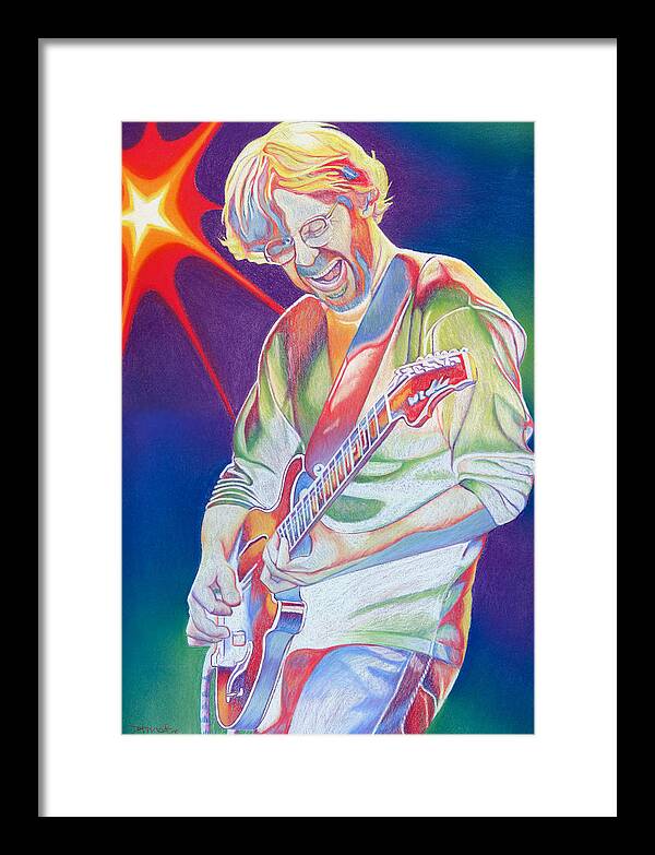Phish Framed Print featuring the drawing Colorful Trey Anastasio by Joshua Morton