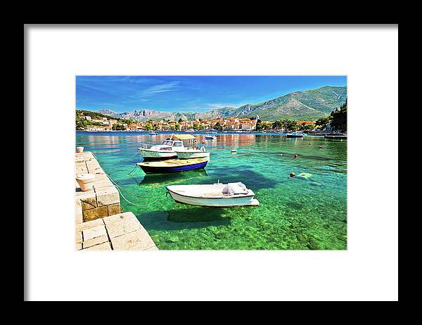 Cavtat Framed Print featuring the photograph Colorful turquoise waterfront in town of Cavtat by Brch Photography