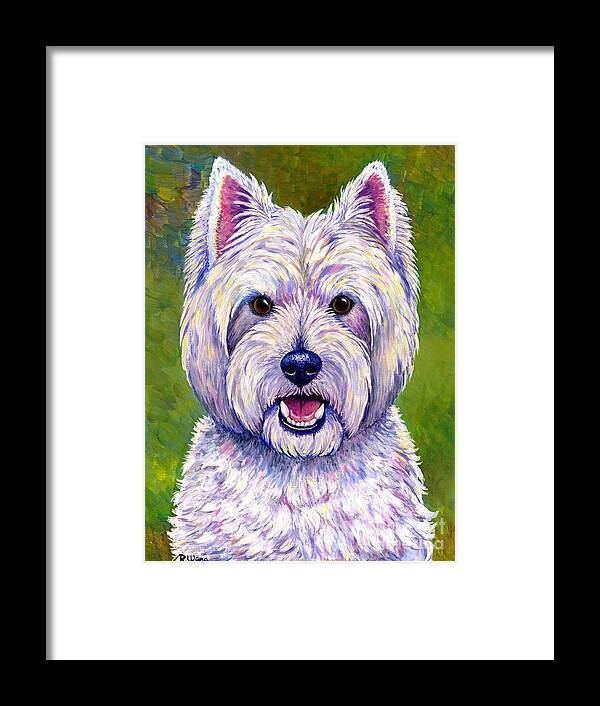 West Highland White Terrier Framed Print featuring the painting Colorful West Highland White Terrier Dog by Rebecca Wang