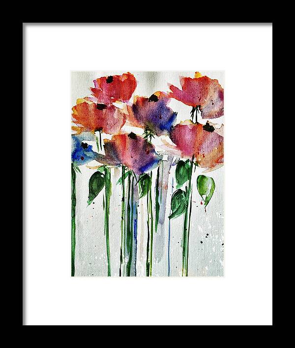 Watercolor Framed Print featuring the mixed media Colorful wild flowers by Britta Zehm