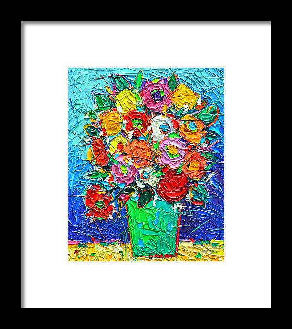 Abstract Framed Print featuring the painting Colorful Wildflowers Abstract Modern Impressionist Palette Knife Oil Painting By Ana Maria Edulescu by Ana Maria Edulescu