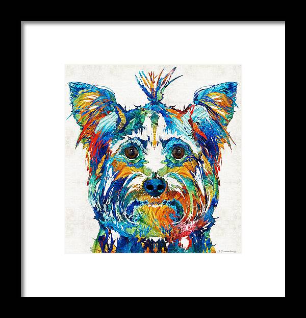 Yorkshire Terrier Framed Print featuring the painting Colorful Yorkie Dog Art - Yorkshire Terrier - By Sharon Cummings by Sharon Cummings