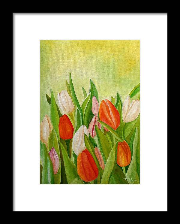 Tulips Framed Print featuring the painting Colors Of Spring by Angeles M Pomata