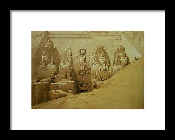 Scottish Art Framed Print featuring the painting Colossal figures in front of the Great Temple of Aboo-Simbel by David Roberts