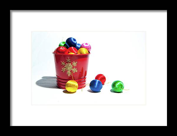 Helen Northcott Framed Print featuring the photograph Coloured Baubles in a Pot by Helen Jackson