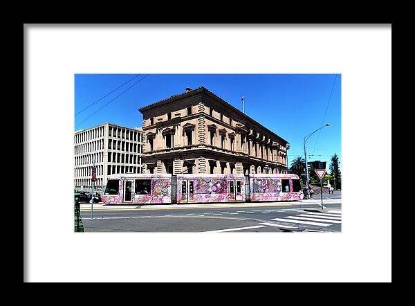 Tram Framed Print featuring the photograph Colourful Tram at Old Treasury Building by Yolanda Caporn