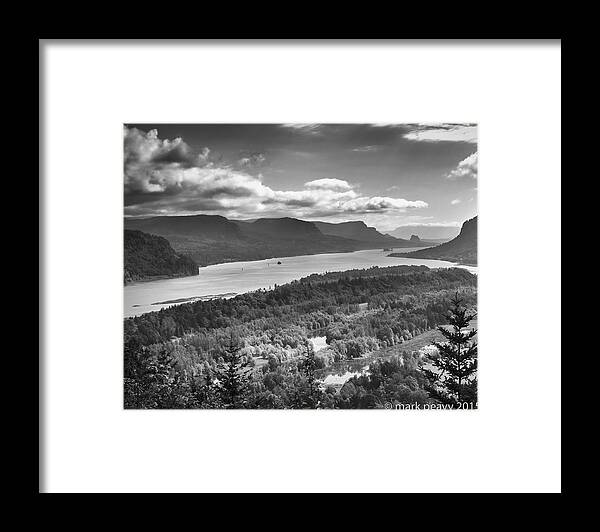 Black & White Framed Print featuring the photograph Columbia River Gourge by Mark Peavy
