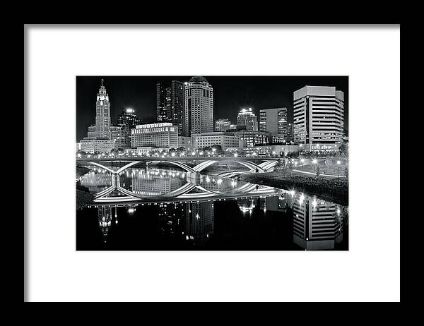 Columbus Framed Print featuring the photograph Columbus Ohio Black and White by Frozen in Time Fine Art Photography