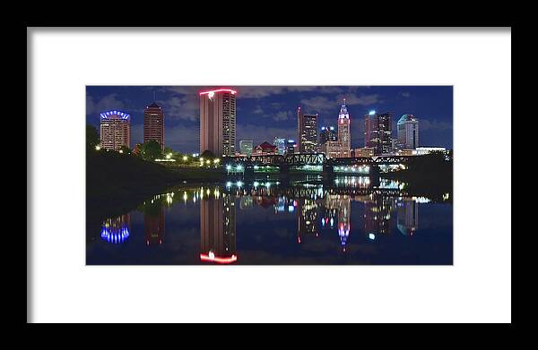 Columbus Framed Print featuring the photograph Columbus Ohio Panorama over the Scioto by Frozen in Time Fine Art Photography