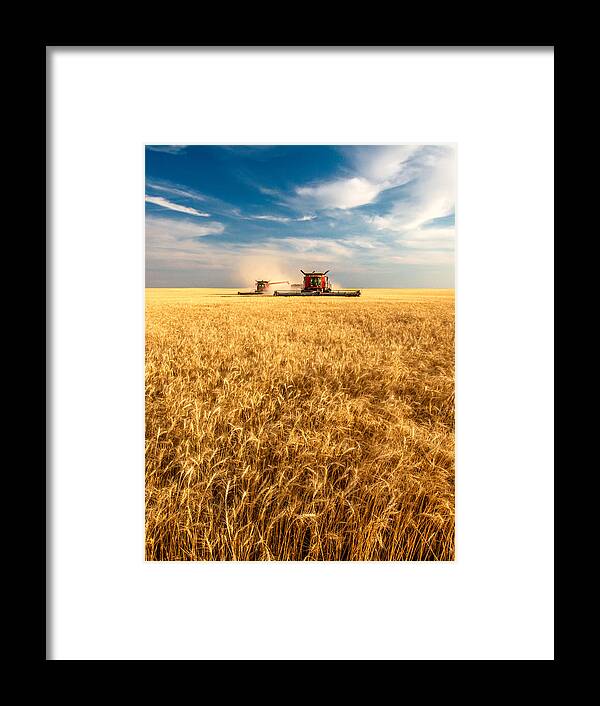Two Framed Print featuring the photograph Combines Cutting Wheat by Todd Klassy