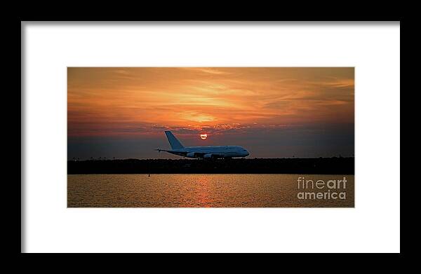 Sunnypicsoz Framed Print featuring the photograph Commercial Jet Aircraft at Sunset by Geoff Childs