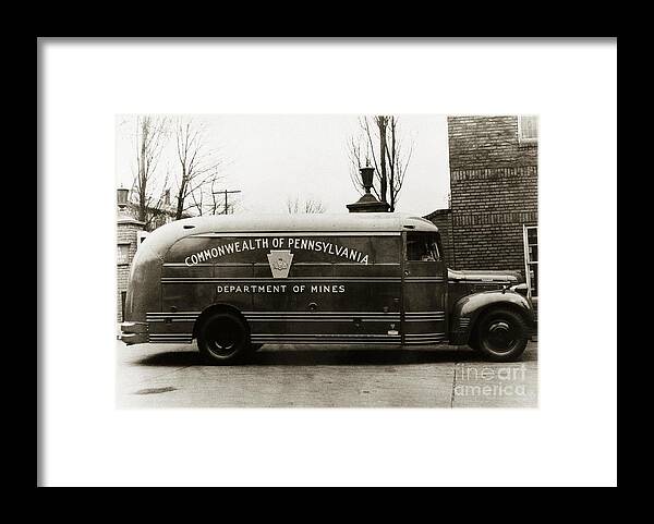 Coal Mine Framed Print featuring the photograph Commonwealth Of Pennsylvania Coal Mine Rescue Truck 1947 by Arthur Miller