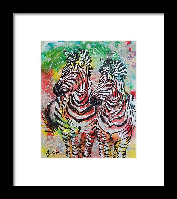 Zebras Framed Print featuring the painting Companion by Jyotika Shroff