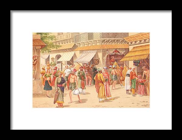 Company Art In Colonial India Miniature Painting Of India Watercolor Artwork Theme Work Framed Print featuring the painting Company Art In Colonial India Miniature Painting Of India Watercolor Artwork by A K Mundra